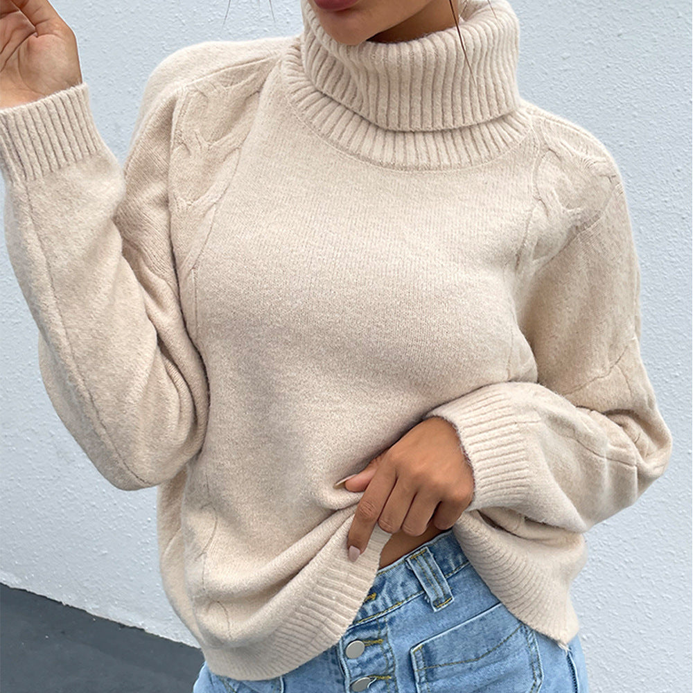 Solid Color Turtleneck Pullover Ladies Knitted Sweater