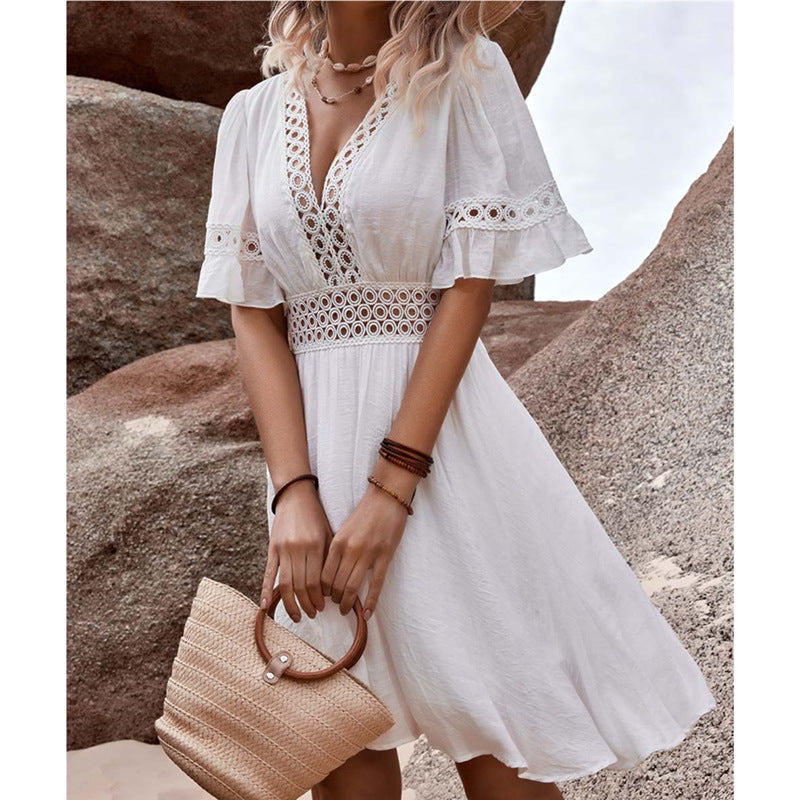 Printed Lace Casual Vacation Style Dress