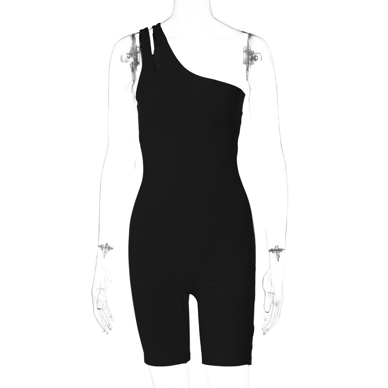 One Shoulder Slim Fit Hip Raise  Jumpsuit