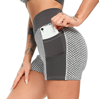 Honeycomb Jacquard Yoga Shorts  With Pockets