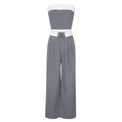 Contrast Color Vest Wide-leg Suit Pants
