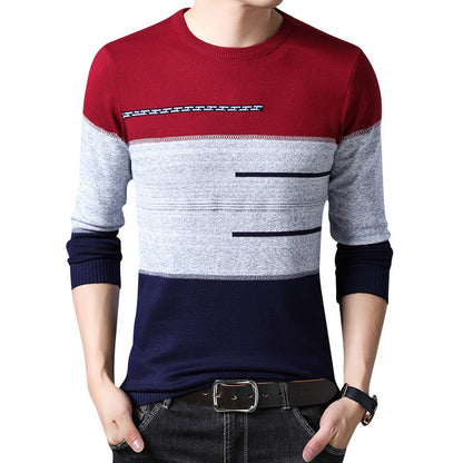 Winter Pullover Men Round Collar Striped Sweaters