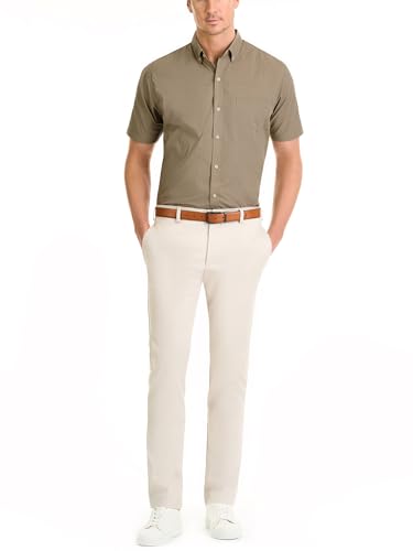 Van Heusen Men's Wrinkle Free Short Sleeve Button Down Check Shirt, Aluminum Minicheck, Large