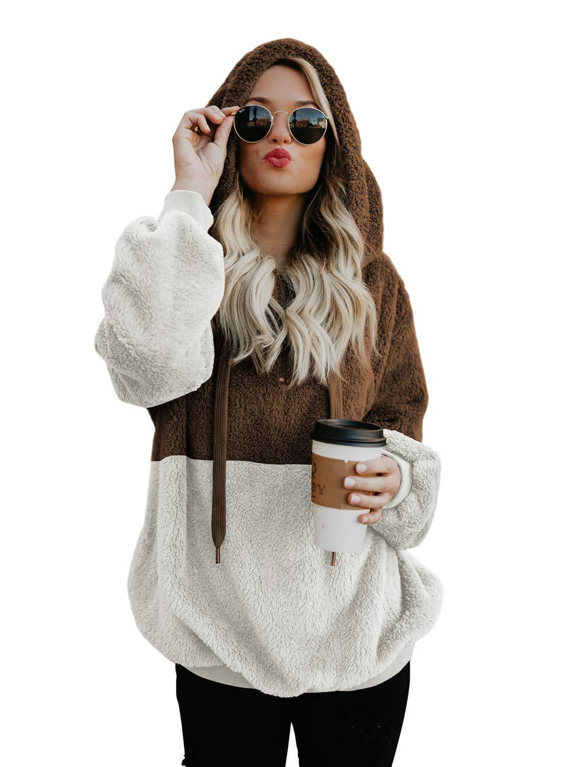 Women Casual Plush Zipper  Warm Loose Hoodies