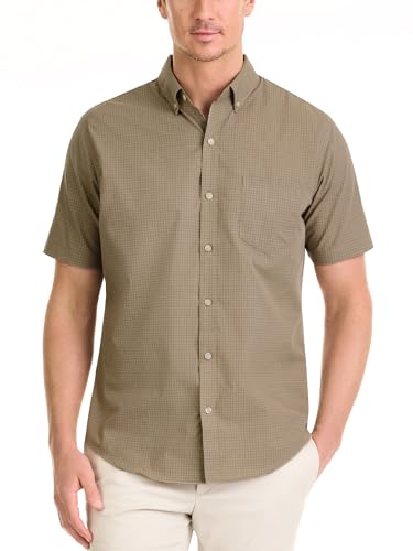 Van Heusen Men's Wrinkle Free Short Sleeve Button Down Check Shirt, Aluminum Minicheck, Large