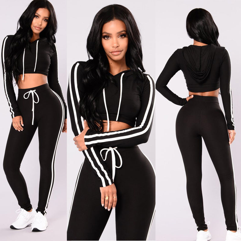 Ladies Crop Top Hoodies With Sweatshirt Pants Sets