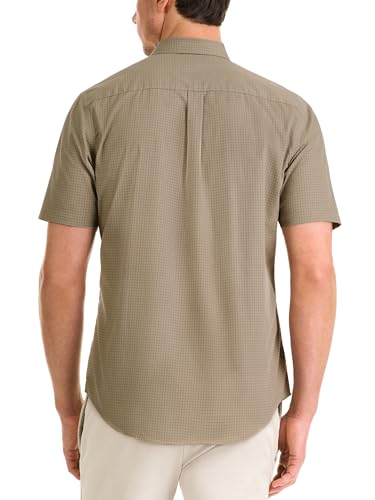 Van Heusen Men's Wrinkle Free Short Sleeve Button Down Check Shirt, Aluminum Minicheck, Large