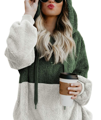 Women Casual Plush Zipper  Warm Loose Hoodies