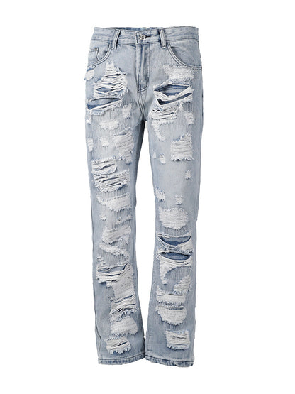 Men Destruction Patch Erosion Washed Jeans