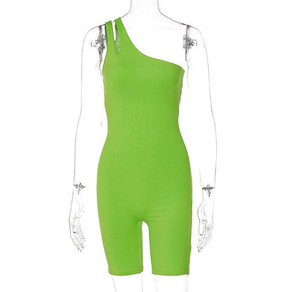 One Shoulder Slim Fit Hip Raise  Jumpsuit