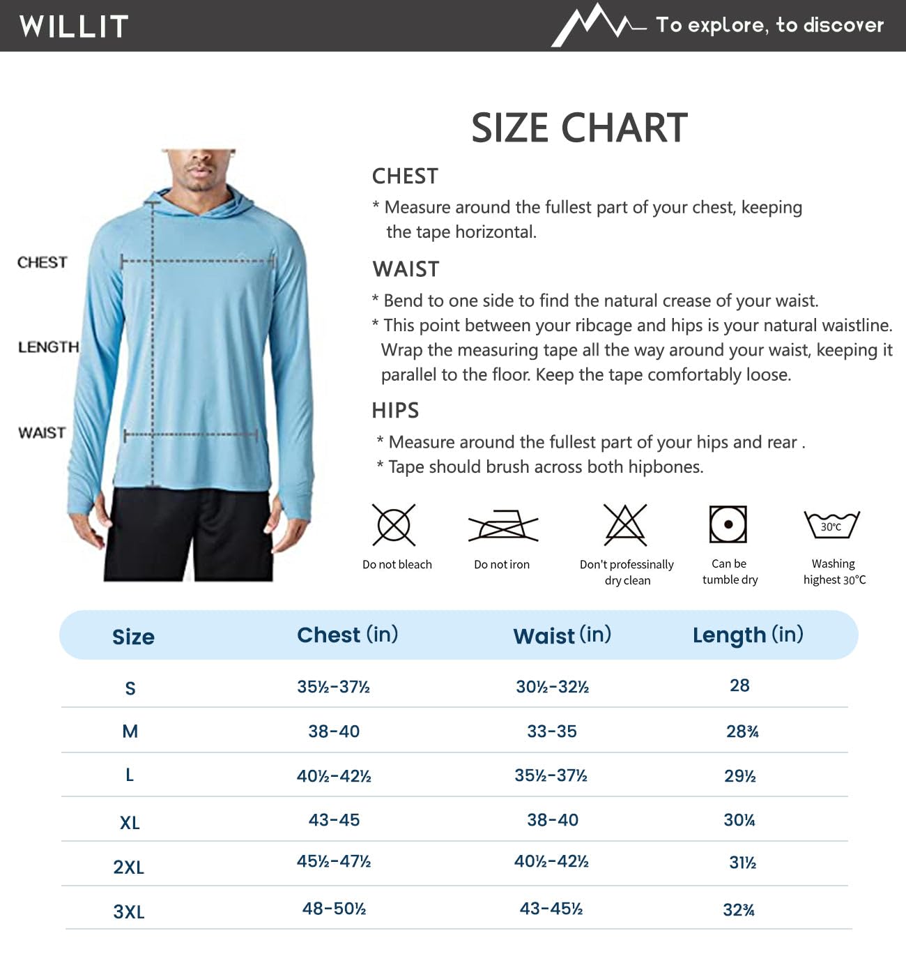 Willit Men's Sun Shirts UPF 50+ Protection Hoodie Rash Guard Shirt SPF UV Shirt Long Sleeve Fishing Outdoor Lightweight Blue L