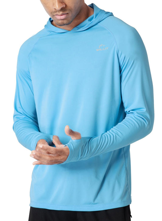 Willit Men's Sun Shirts UPF 50+ Protection Hoodie Rash Guard Shirt SPF UV Shirt Long Sleeve Fishing Outdoor Lightweight Blue L