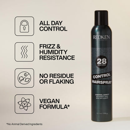 Redken Extra Hold Hairspray, Provides Long-Lasting Anti-Frizz Protection, Anti-Humidity Spray, For All Hair Types, No Residue or Flaking, Control Hairspray Control Addict, 10.5 oz.