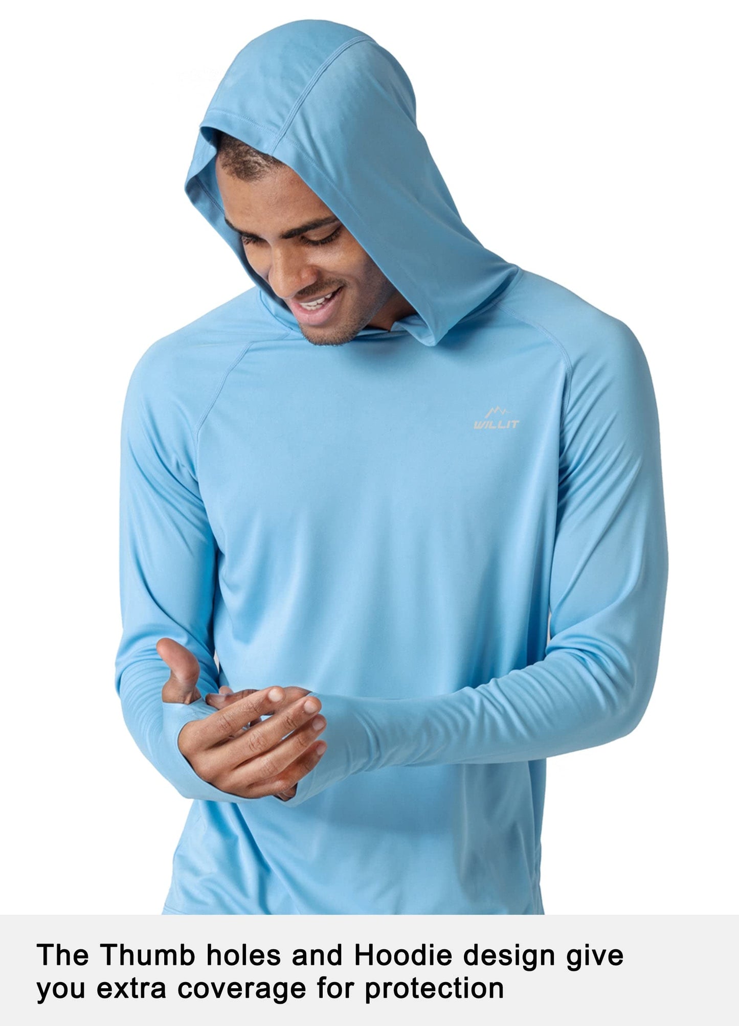 Willit Men's Sun Shirts UPF 50+ Protection Hoodie Rash Guard Shirt SPF UV Shirt Long Sleeve Fishing Outdoor Lightweight Blue L