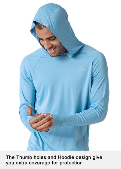 Willit Men's Sun Shirts UPF 50+ Protection Hoodie Rash Guard Shirt SPF UV Shirt Long Sleeve Fishing Outdoor Lightweight Blue L