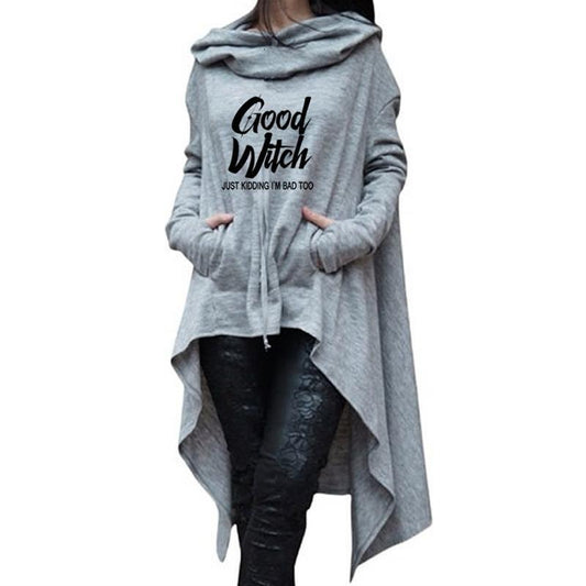 Women Long Irregular Sweats Print Hoodies