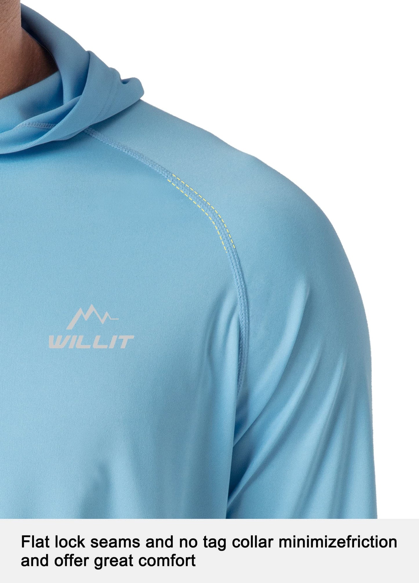Willit Men's Sun Shirts UPF 50+ Protection Hoodie Rash Guard Shirt SPF UV Shirt Long Sleeve Fishing Outdoor Lightweight Blue L