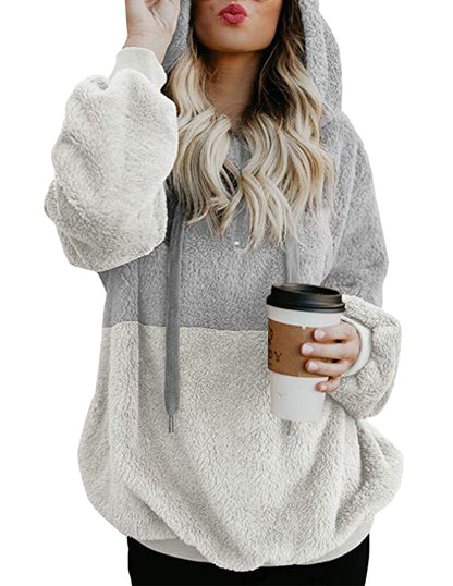 Women Casual Plush Zipper  Warm Loose Hoodies