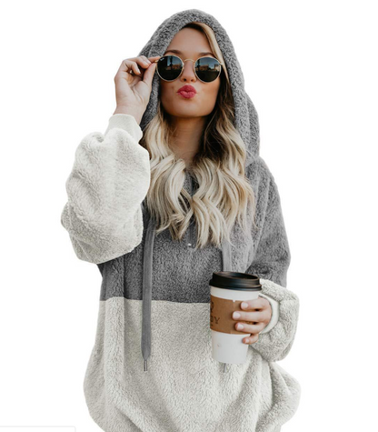 Women Casual Plush Zipper  Warm Loose Hoodies