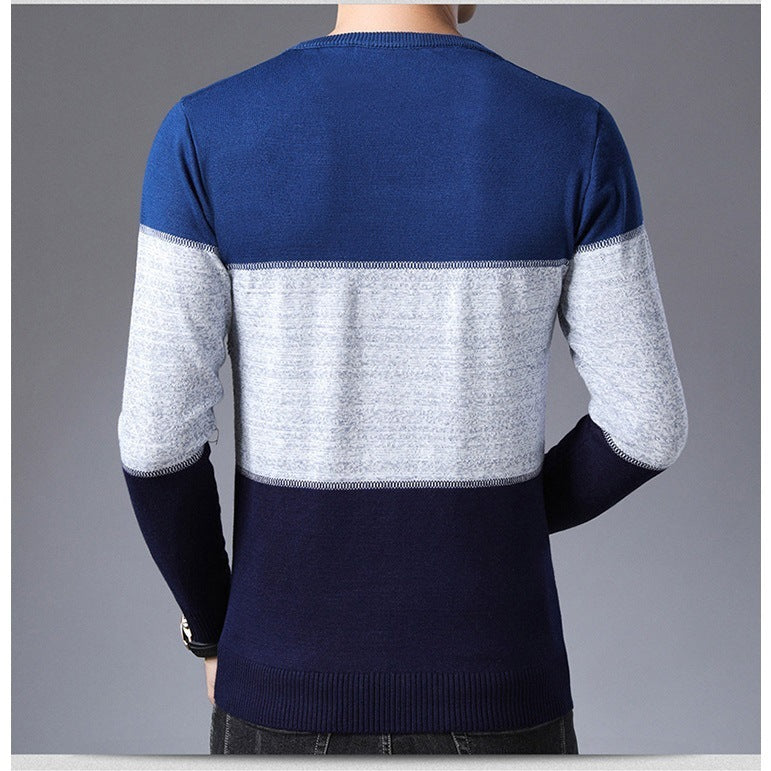 Winter Pullover Men Round Collar Striped Sweaters