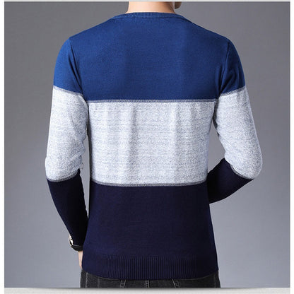 Winter Pullover Men Round Collar Striped Sweaters