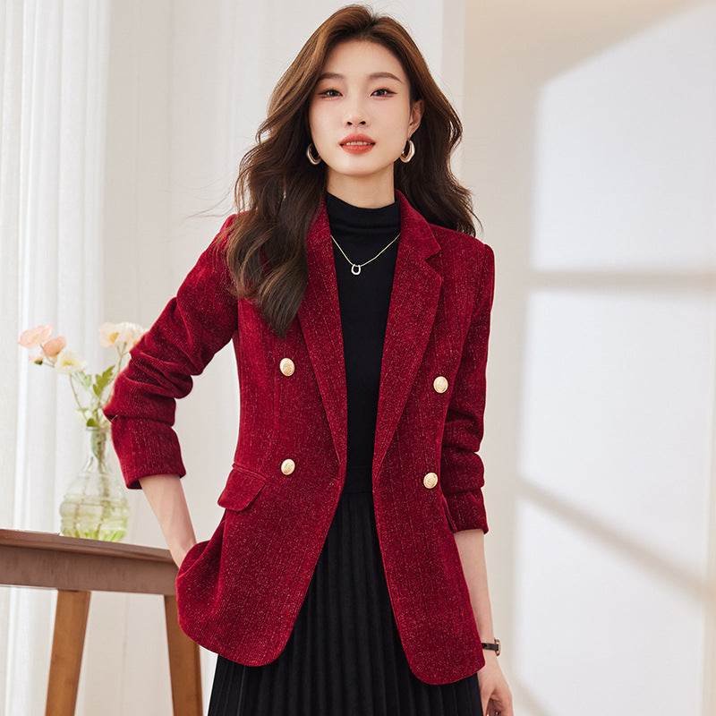 Wine Red Long Sleeve Suit Coat