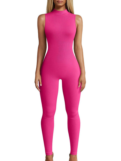 Slim Rib Sleeveless Sports Jumpsuit