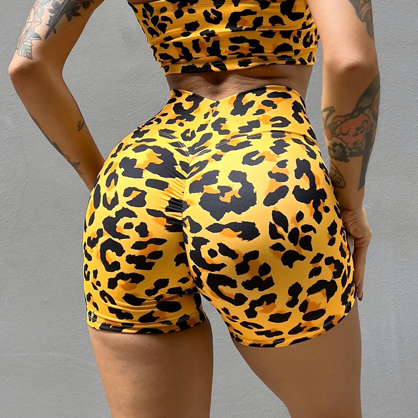 Leopard Print Fitness  Yoga Shorts For Women