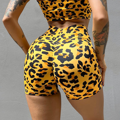 Leopard Print Fitness  Yoga Shorts For Women