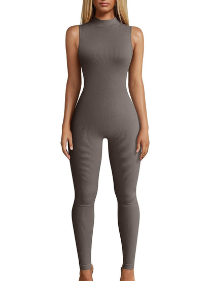Slim Rib Sleeveless Sports Jumpsuit