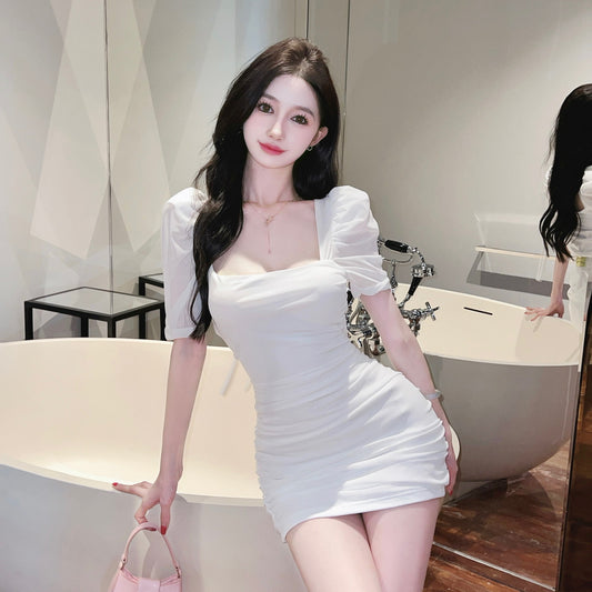 Mesh Puff Sleeve Tight Short Sleeve Sheath Dress
