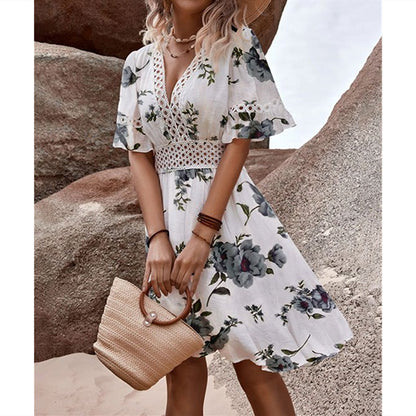 Printed Lace  Casual Vacation Style Dress