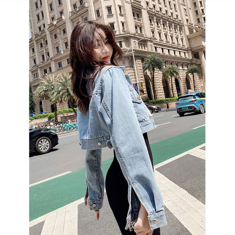 Women's Cropped High Waist Denim Jacket