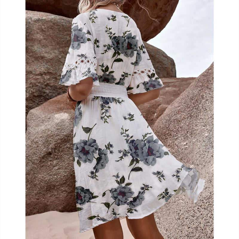 Printed Lace  Casual Vacation Style Dress